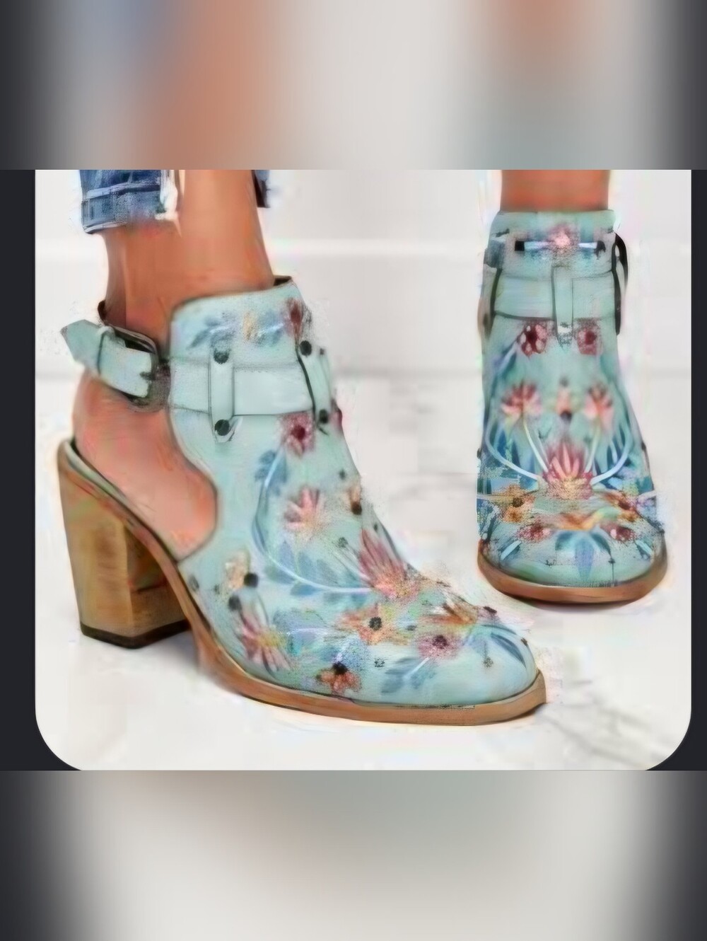 ❗️LANE  FLORAL HALFSIE Ankle Booties in Light Blue ❗️
